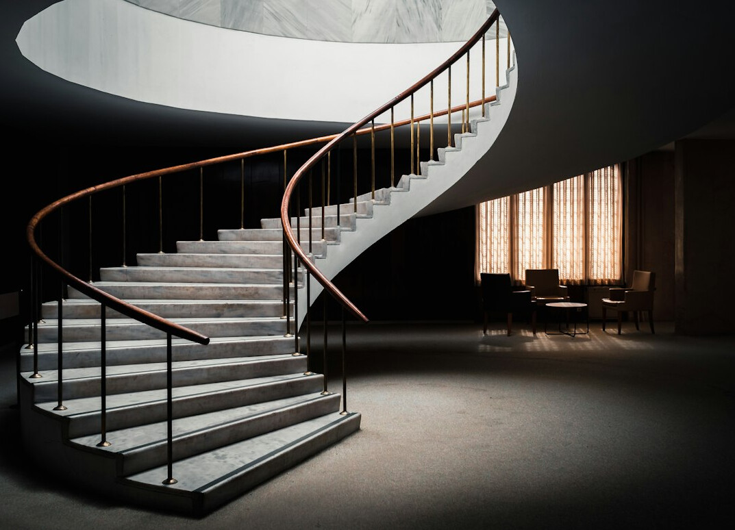 Close-up of architectural staircase with soft curves